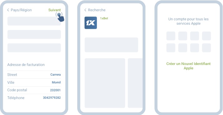 Étapes 8 à 10 d’installation de l’application 1xBet iOS